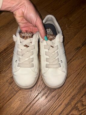 Hey Dude Women’s Cream Sneakers with Leopard Accent